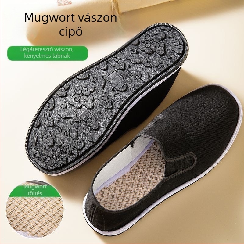 Férfi vászoncipő, lélegző, kerek orr, alacsony felső rész, pamut talpbetét