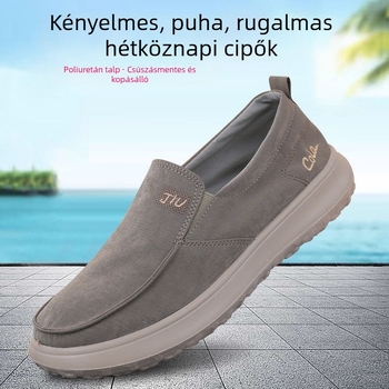 Mindennapi slip-on vászoncipő, légáteresztő vászon felsőrész, injektált PVC gumitalp, csúszásmentes, alacsony profil