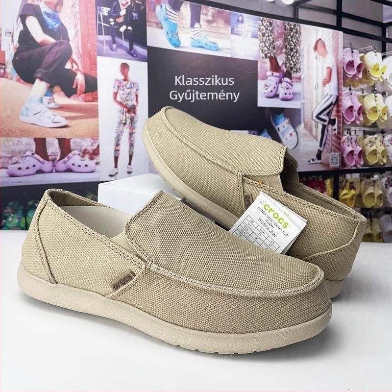 Férfi vászon Slip-On sportcipő, alacsony felső rész, bőr lábujjvédő, lélegző EVA talp, csúszásmentes