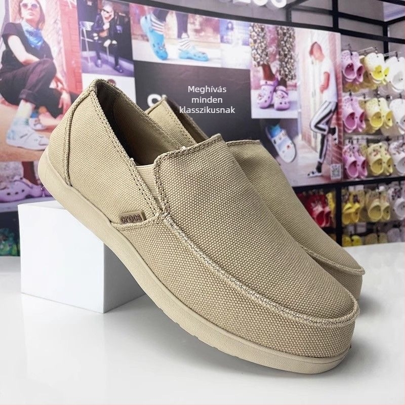 Férfi vászon Slip-On sportcipő, alacsony felső rész, bőr lábujjvédő, lélegző EVA talp, csúszásmentes