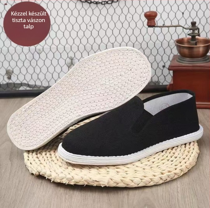 Uniszex vászon Slip-On cipő, alacsony felső rész, rugalmas zárás, légáteresztő textil bélés, 1000‑rétegű talp