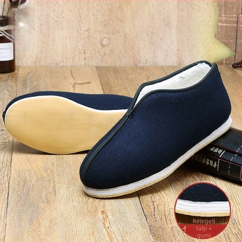 Férfi téli pamutból készült cipő fleece béléssel – hegyes orr, lapos sarok, varrott talp