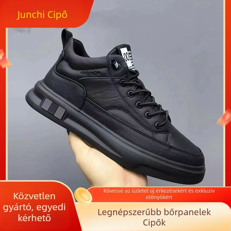 Férfi PU bőr mindennapi cipő, középmagas (3–7 cm), kerek orr, gumírozott talp, fűző