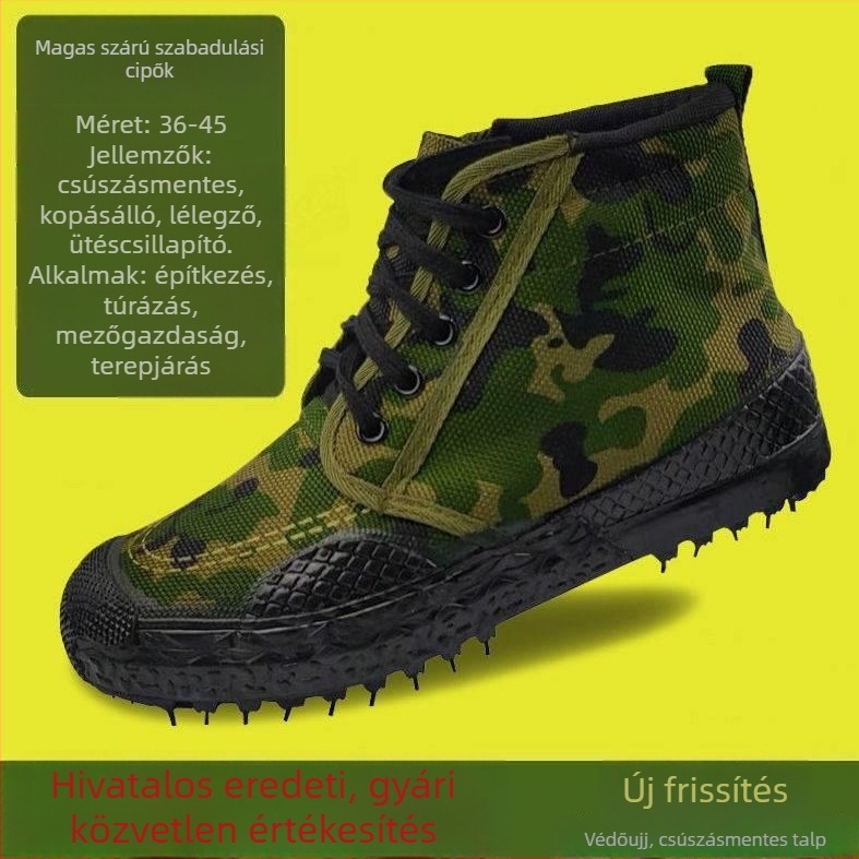 Férfi munkavédelmi gumicipő, kopásálló és szagtűrő, felső rész etilén rostból, hegyes orr, lapos sarok, raktáron, nyárra