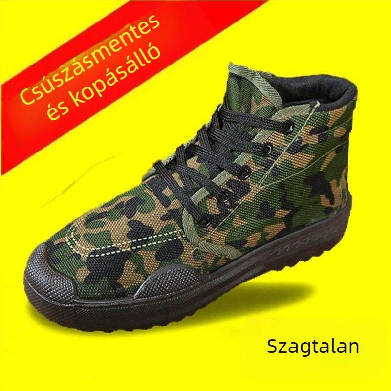 Férfi munkavédelmi gumicipő, kopásálló és szagtűrő, felső rész etilén rostból, hegyes orr, lapos sarok, raktáron, nyárra