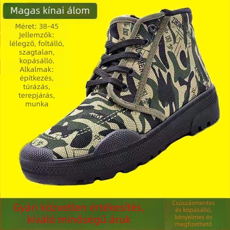 Férfi munkavédelmi gumicipő, kopásálló és szagtűrő, felső rész etilén rostból, hegyes orr, lapos sarok, raktáron, nyárra