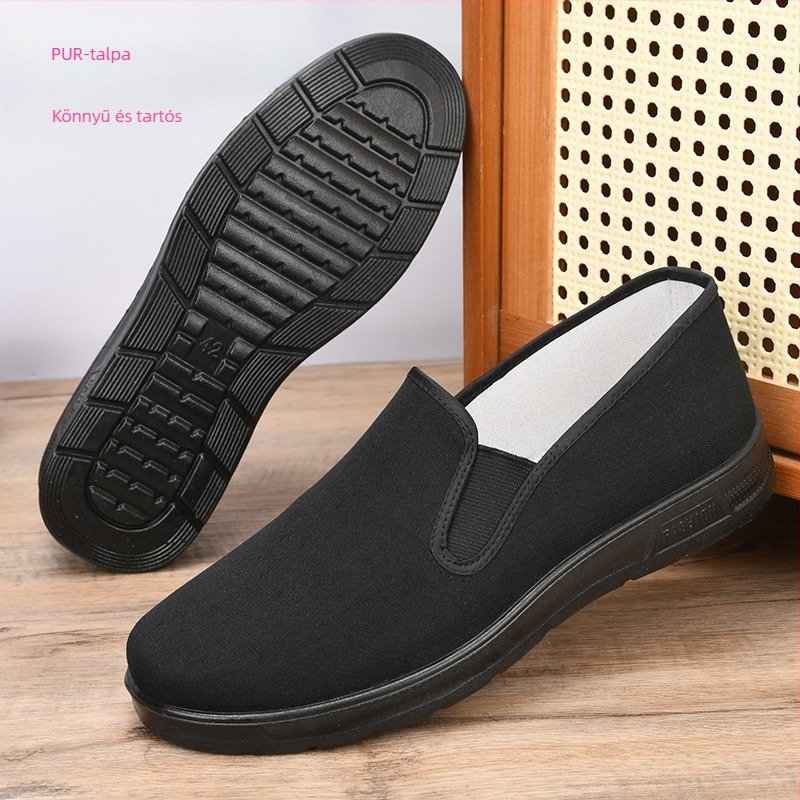 Férfi vászoncipő poliuretán talppal, slip-on, lapos sarok, lélegző és kényelmes