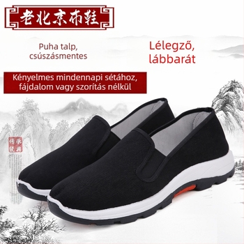 Férfi vászon slip-on cipő, kerek orrú, vamp pamutból, gumitalp, alacsony felsőrésszel