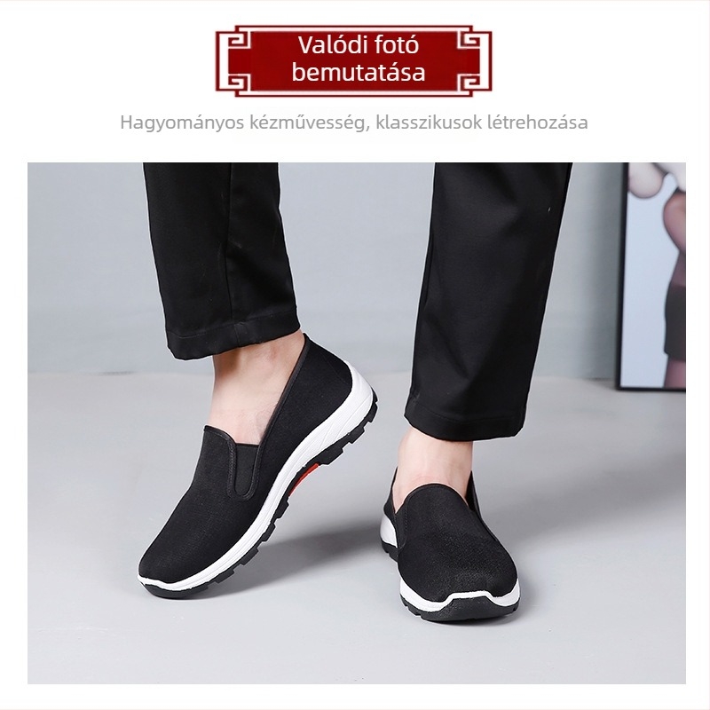Férfi vászon slip-on cipő, kerek orrú, vamp pamutból, gumitalp, alacsony felsőrésszel