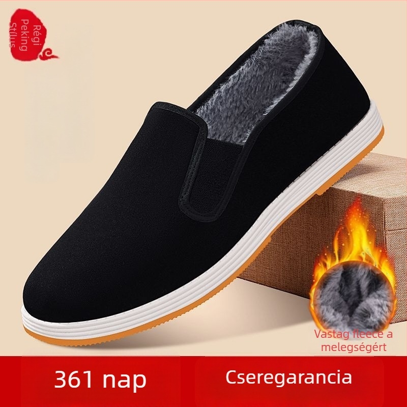Beijing vászoncipő – téli, kerek orrú, textil felsőrész, műplüss belső talp, PVC talp