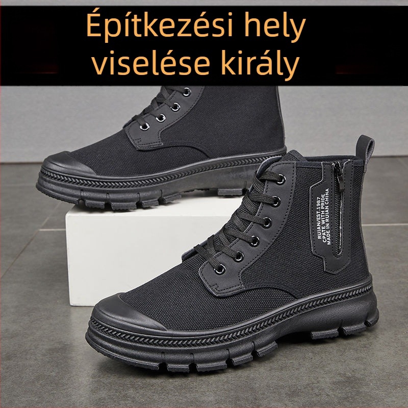 Magas felső részű vászon munkacipő, vízálló, lélegző, csúszásmentes, kopásálló, gumírozott talppal