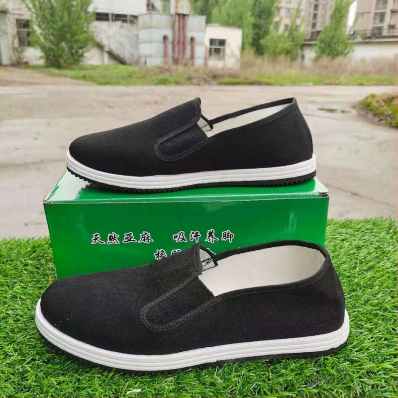 Vászon slip-on cipő, len belsővel, pekingi stílus, pamut felsőrész, vulkanizált gumi talp, alacsony kivágás