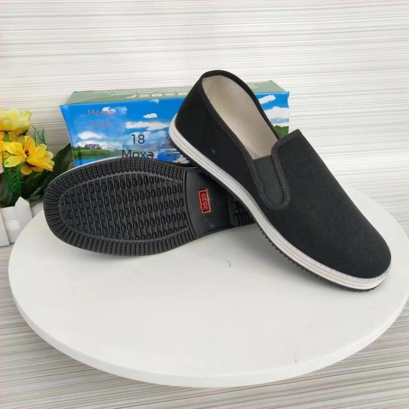 Vászon slip-on cipő, len belsővel, pekingi stílus, pamut felsőrész, vulkanizált gumi talp, alacsony kivágás
