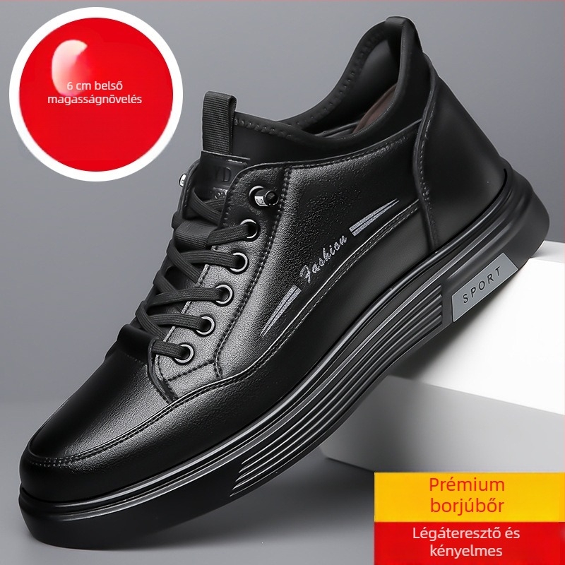 Férfi magasságot növelő sneaker, alacsony felsőrész, kerek orr, PU talpbetét, gumitalp