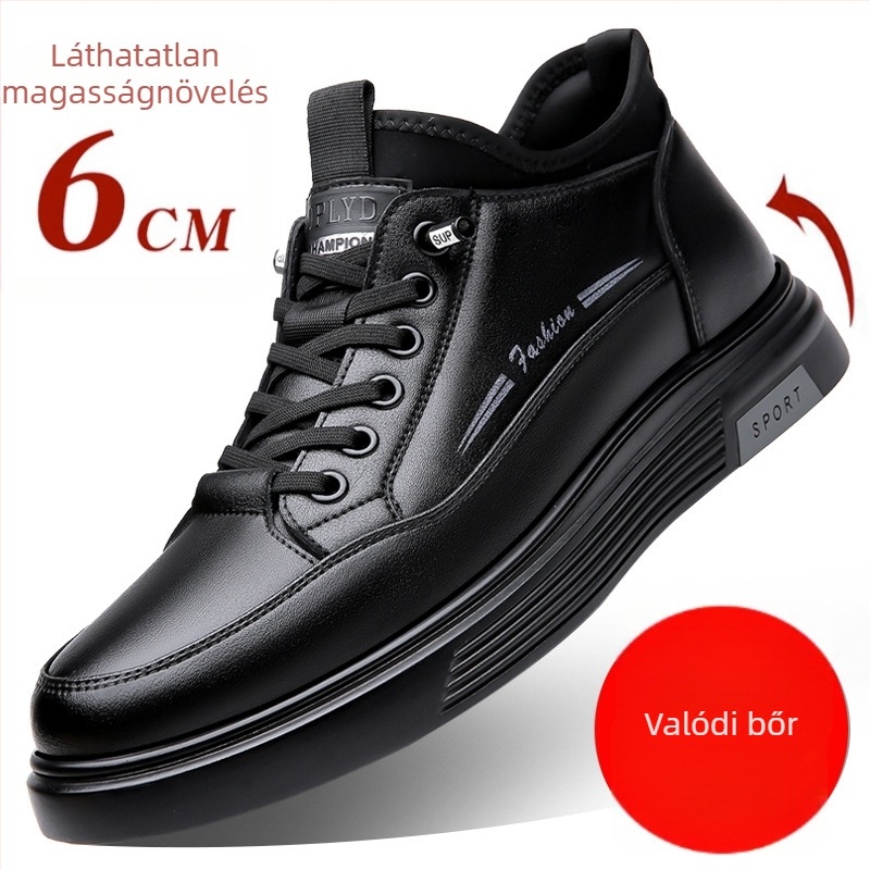 Férfi magasságot növelő sneaker, alacsony felsőrész, kerek orr, PU talpbetét, gumitalp