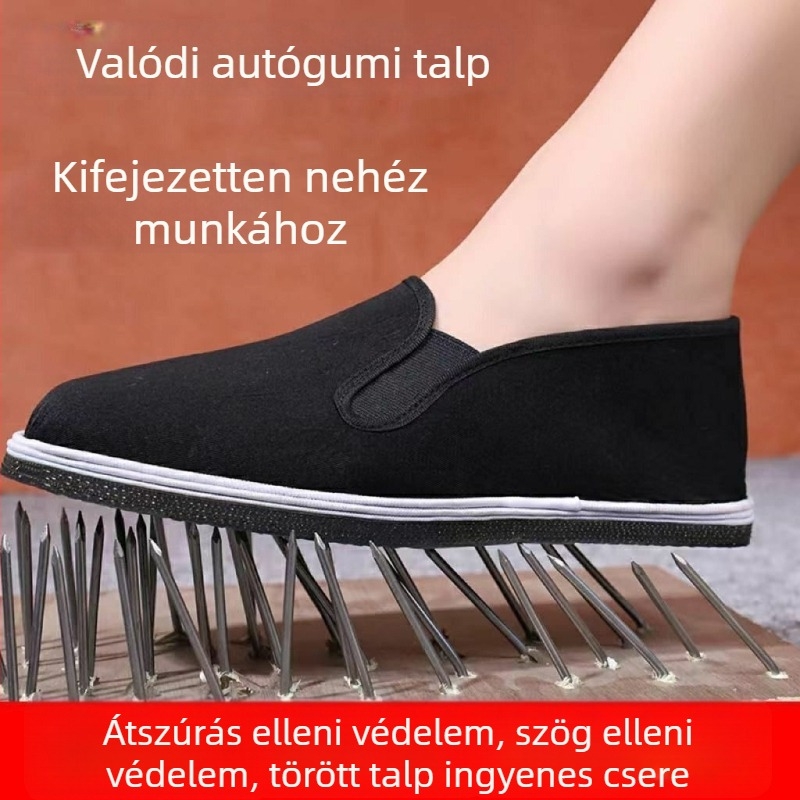 Vastag gumitalpú építkezési munkacipő, perforáció elleni védelem, kopásálló, lélegző
