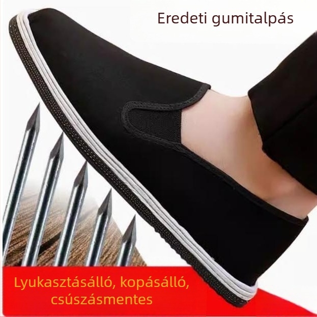 Uniszex vászoncipő kerek orrú, pamut felsőrész, gumírozott talp, varrott kivitel, elasztikus pánt