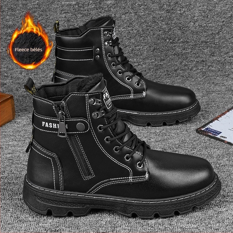 Férfi Martin csizmák, téli munkacipők brit stílusban; felső PU, talp PVC, kerek orr, alacsony sarok 1–3 cm, középmagas csizmás szár