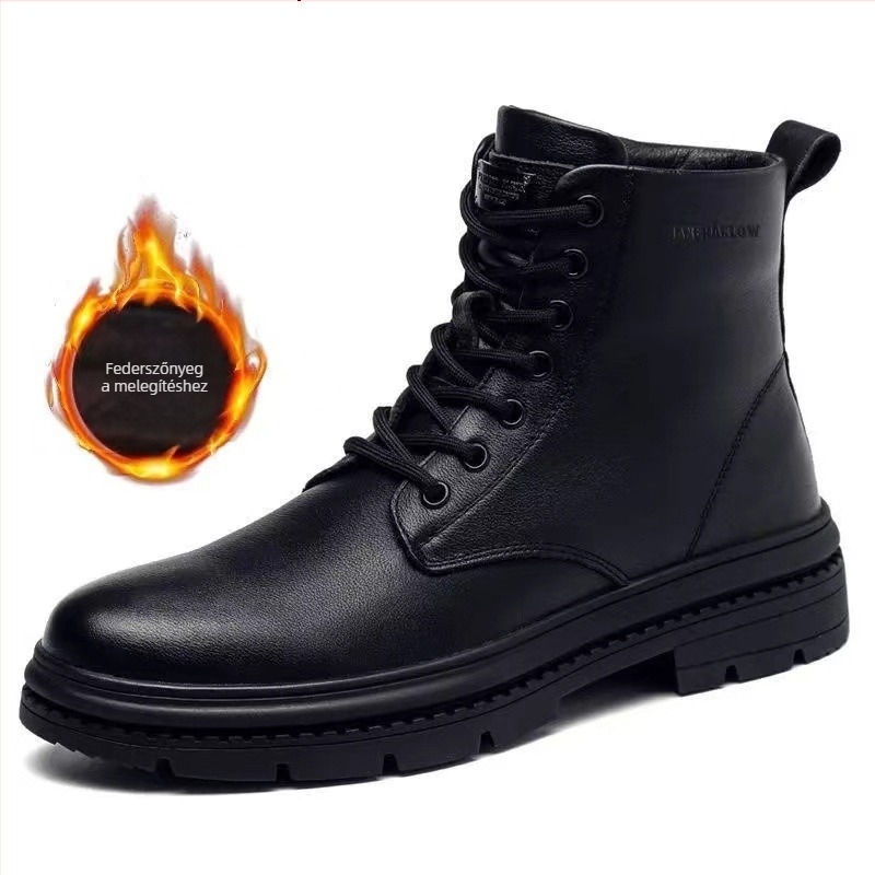 Férfi Martin csizmák valódi bőrből, meleg bélés, magas szárú, gumírozott talppal