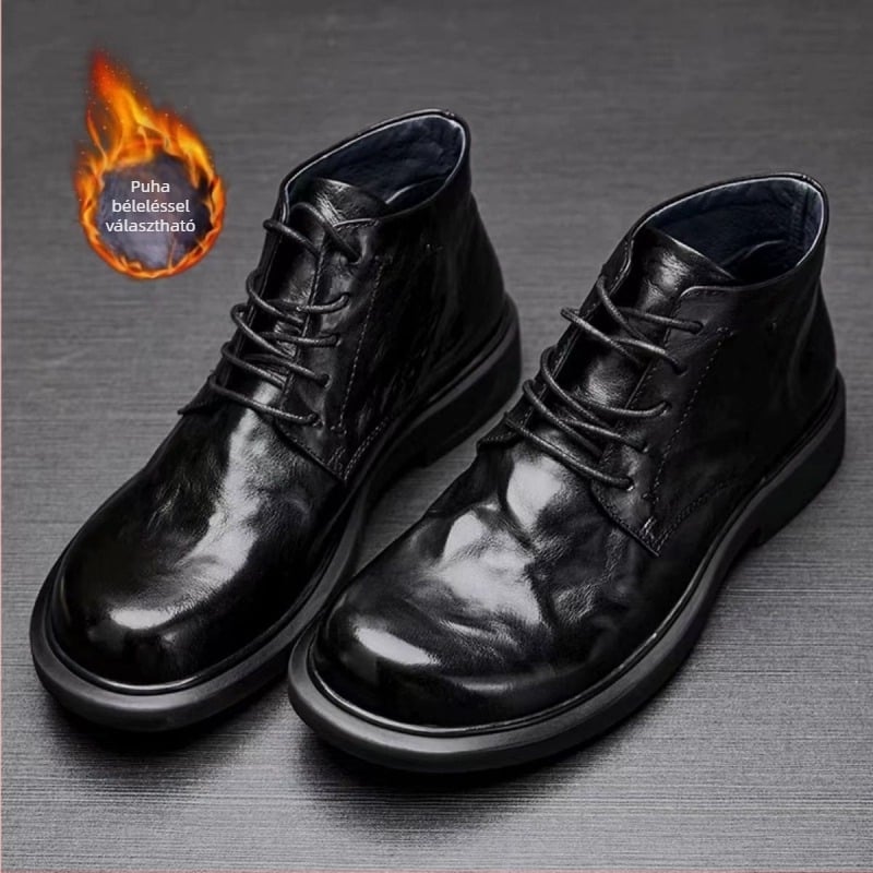 Férfi Martin bakancs split bőrből, gumírozott talppal, mindennapi stílus, 18–40 éves korosztály