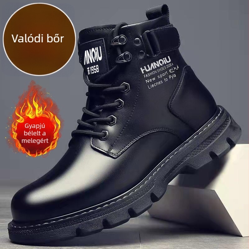 Martin csizmák férfiaknak, két rétegű marhabőr felsőrész, gumírozott talp, mű plüss belső, téli viselet