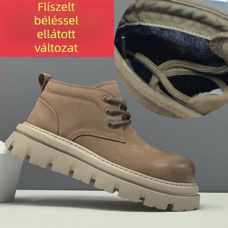 Martin munkacipő: első réteg bőrből, kerek orr, alacsony szár, 3–5 cm sarok