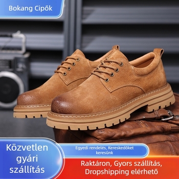 Baokang férfi Tooling Boots vastag talppal, belső magasságnövelés, alacsony szár, oldalsó cipzár, gumitalp, PU belső talp