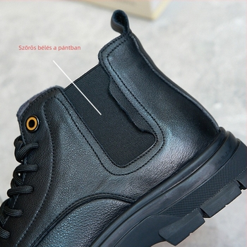 Martin csizma természetes bőr felsőrésszel, gyapjú bélés és talp, gumi talp, kerek orr, középmagas szár