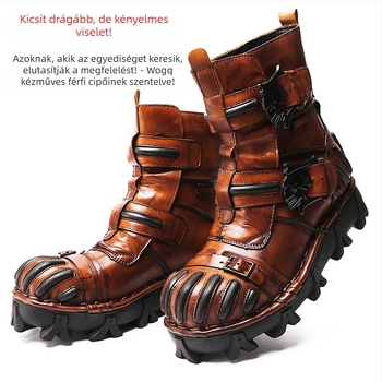 Férfi Martin csizma - Felső rész: bőr felső réteg, kerek orr, gumírozott talp, 3-5 cm-es sarok, lélegző, csúszásmentes, ütéscsillapítás, csattal záródó