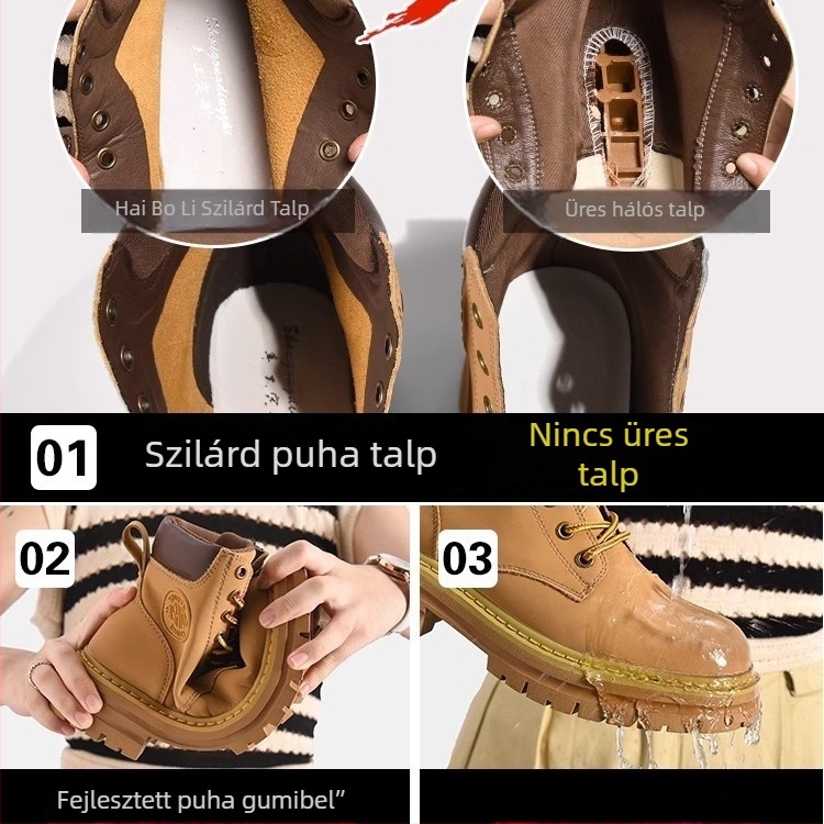Férfi Martin csizmák, felső rész első osztályú marhbőrből, gumi talp, vízálló, 3–5 cm sarok