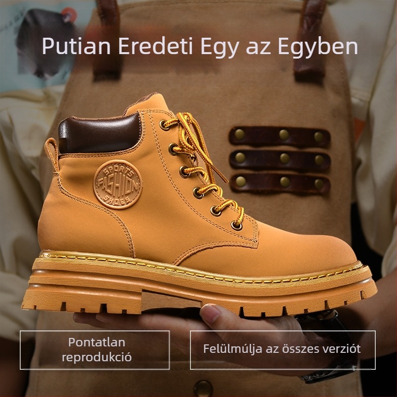 Férfi Martin csizmák, felső rész első osztályú marhbőrből, gumi talp, vízálló, 3–5 cm sarok
