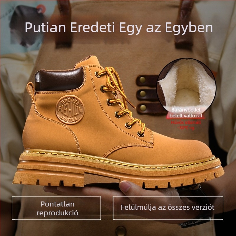 Férfi Martin csizmák, felső rész első osztályú marhbőrből, gumi talp, vízálló, 3–5 cm sarok
