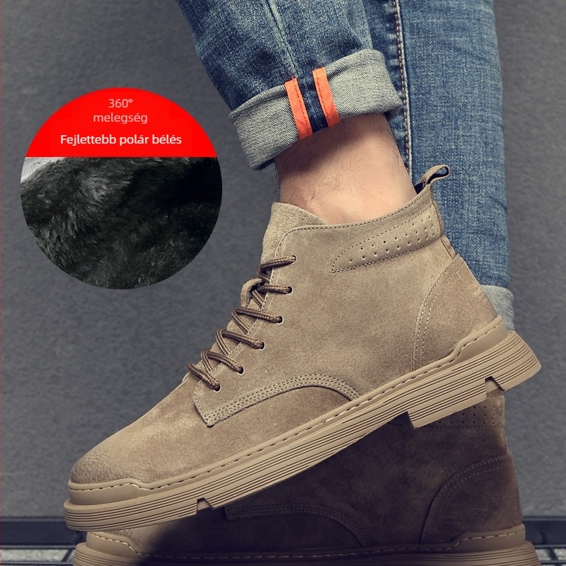 Martin csizmák férfiaknak - Chelsea stílus, valódi bőr felsőrész, gumitalp, középmagas sarkú 3-5 cm, középmagas cső, kerek orr, hálós bélés, műbőr talpbetét, előre fűzőzött viselet, őszi viselet