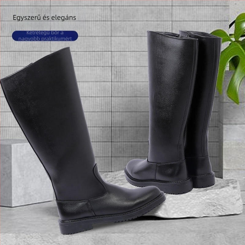 Unisex magas szárú csizma PU felsőrésszel, magas szár, műanyag talp, oldalsó cipzár, vízálló