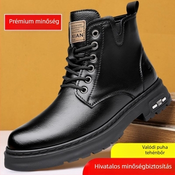 Férfi Martin csizma, felső rész split bőrből, PU anyagú felsőrész, gumí talp, műszőrme bélés, elöl fűzőzár