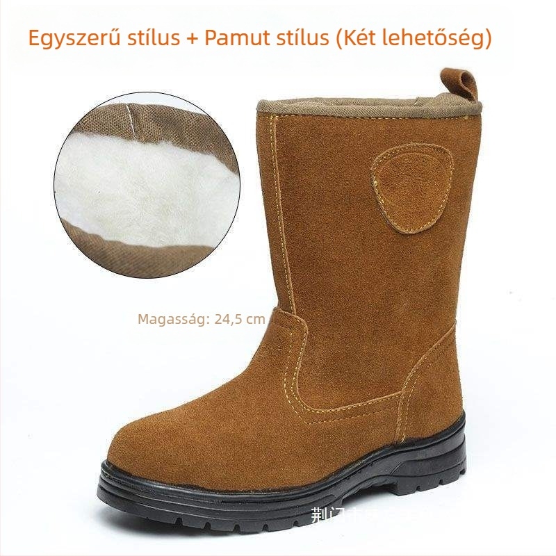 Férfi hegesztő bakancs fleece-béléses, acél orr, bőr felső, magas szárú, csúszásmentes talppal