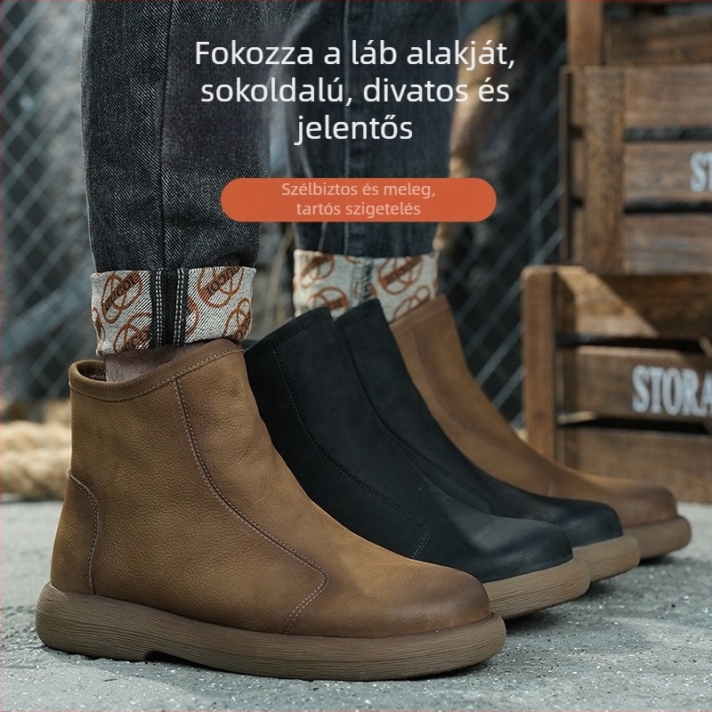 Férfi Martin csizma oldalsó cipzárral, első réteg marhabőrből készült felsőrész, gumitalp