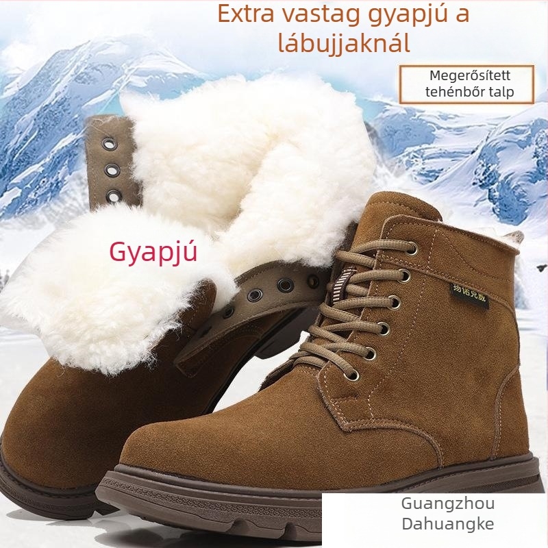 Férfi Martin bakancsok, fleece béléssel, extrán vastag gyapjú szigetelés, borjúbőr velúr felsőrész, gumírozott talp