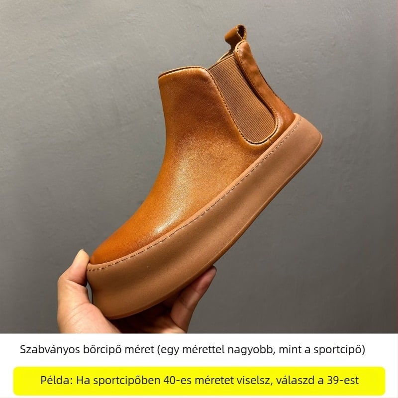 Férfi Chelsea csizmák valódi bőrből, kerek orr, gumitalp, 3-5 cm sarokmagasság, tél 2025