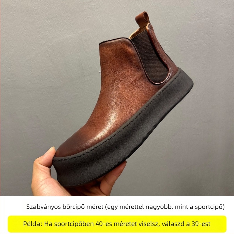 Férfi Chelsea csizmák valódi bőrből, kerek orr, gumitalp, 3-5 cm sarokmagasság, tél 2025