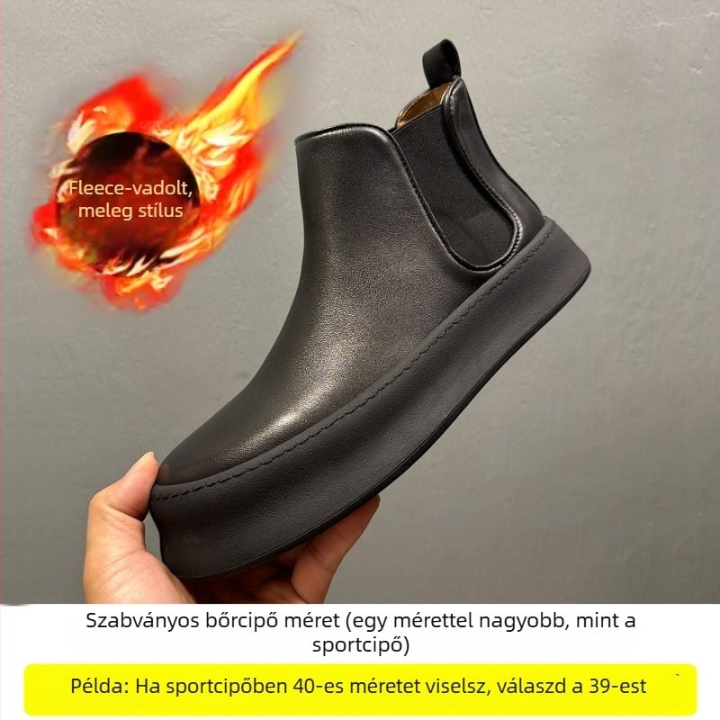 Férfi Chelsea csizmák valódi bőrből, kerek orr, gumitalp, 3-5 cm sarokmagasság, tél 2025