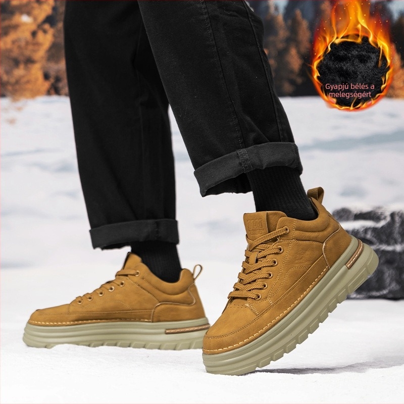 Férfiaknak szóló vastag talpú, búzaszínű casual magas talpú sneaker, kültéri retro stílus, 2026 tavasz.