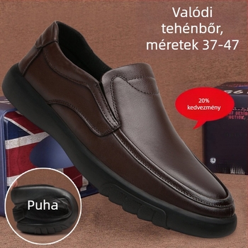 Férfi bőr loafer slip-on, felső rész split bőr, PU belső talp, gumitalp, alacsony sarok 1–3 cm, lélegző, csúszásmentes