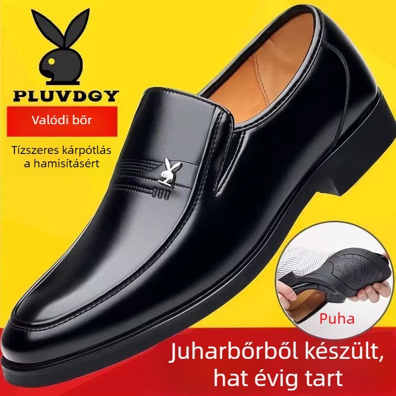 Férfi üzleti cipő bőrből, kerek orrú, teljes marhabőr, gumitalp, bőrhatás belső bélés, PU talpbetét