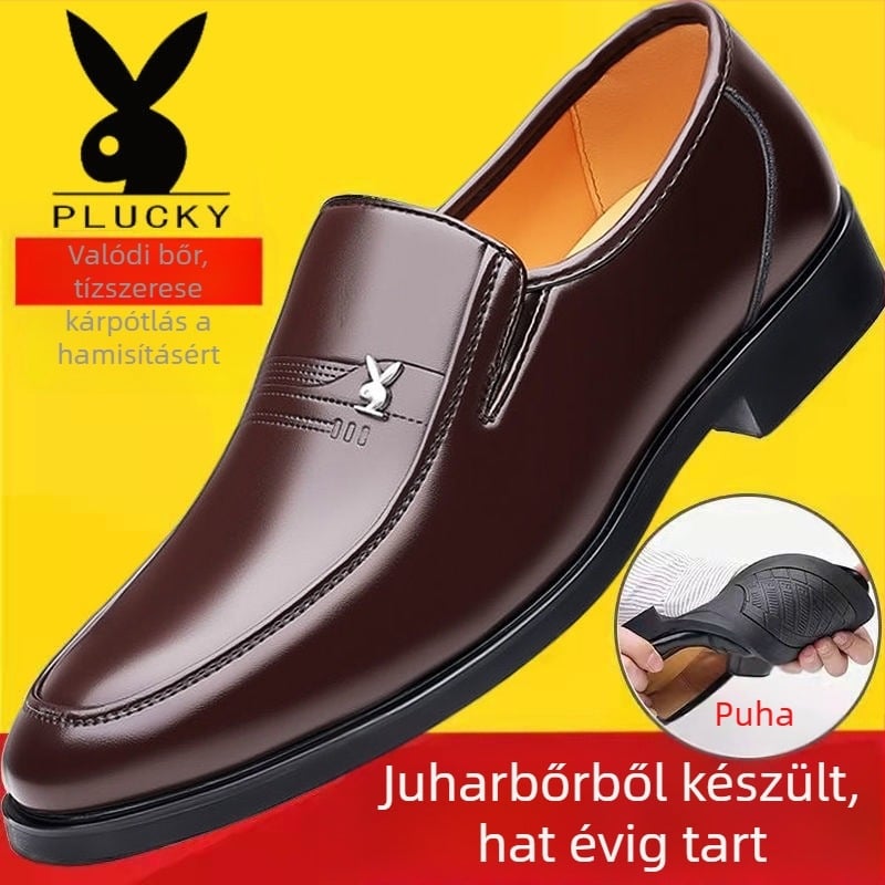 Férfi üzleti cipő bőrből, kerek orrú, teljes marhabőr, gumitalp, bőrhatás belső bélés, PU talpbetét