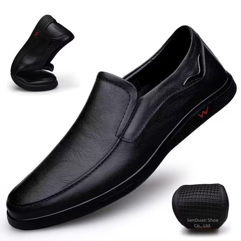 Férfi valódi bőr Slip-On loaferek, puha gumírozott talppal, felsőrész split bőrrel, PU talpbetét és bélés, tavasz–ősz viseléséhez