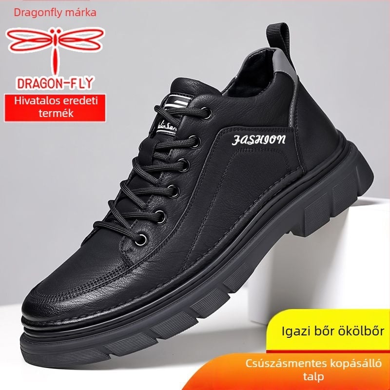 Dragonfly férfi bőr casual sneaker – lélegző, csúszásmentes, magasságot növelő talpú, kényelmes stílus, 2025 ősz