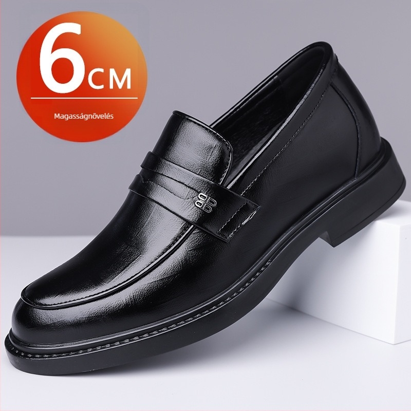 Férfi formális bőrcipő — felső része split tehénbőrből, bőr ujjvédő, slip-on, alacsony boka, PU bélés, lélegző, csúszásmentes, kopásálló