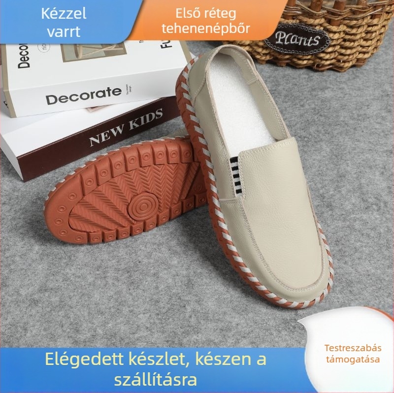 Bőr slip-on loaferek, alacsony felsőrésszel, lélegző, természetes bőrtalpbetét, bőr talp