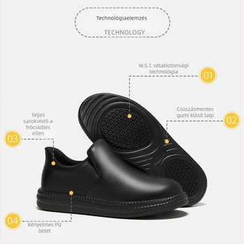Férfi konyhai cipő, Slip-On, Vízálló, Csúszásmentes, Bőr ujjvédő, Gumitalp